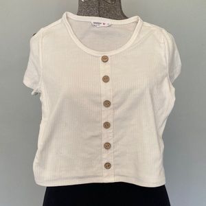 Girls Ivory faux button front crop T Shirt size 10